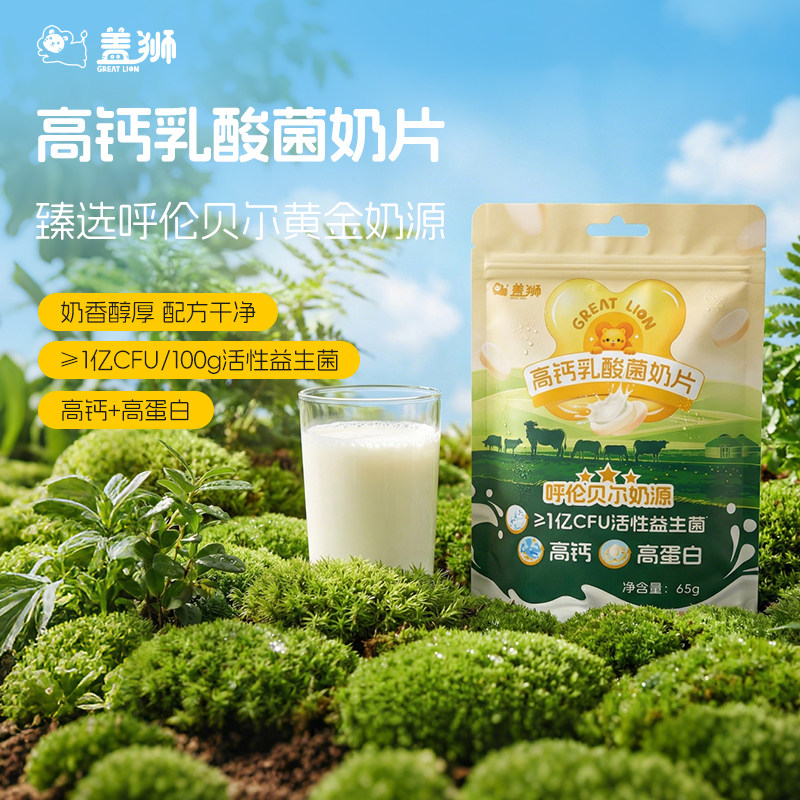 盖狮高钙高蛋白休闲零食糖果儿童营养活性益生菌奶片乳酸菌袋装