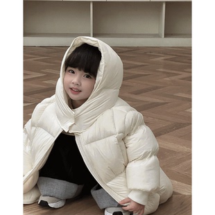 女童白色连帽羽绒服2025冬装新款儿童韩版加厚保暖中长款宝宝外套