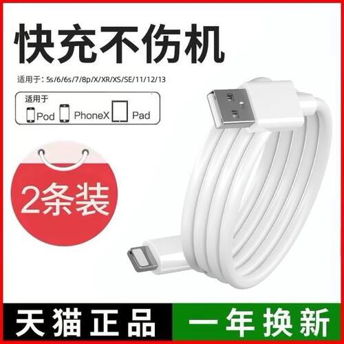 适用苹果11数据线iphone11充电线ip11白色手机线iphnoe11单头平果十一充电宝通用爱疯11电源线A2223加长2米粗