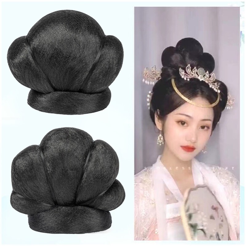 国风汉服假发南瓜发髻贵妃盘发造型明制婚礼发包飞天发髻日常古装