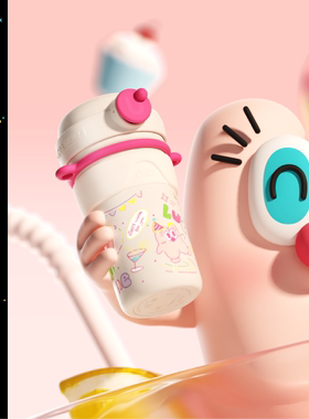 UOOHA一键双饮陶瓷涂层内胆保温水杯儿童吸管杯子女生便携保冷杯