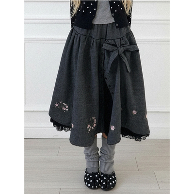 中长款秋冬牛皮修身型蝴蝶结A字