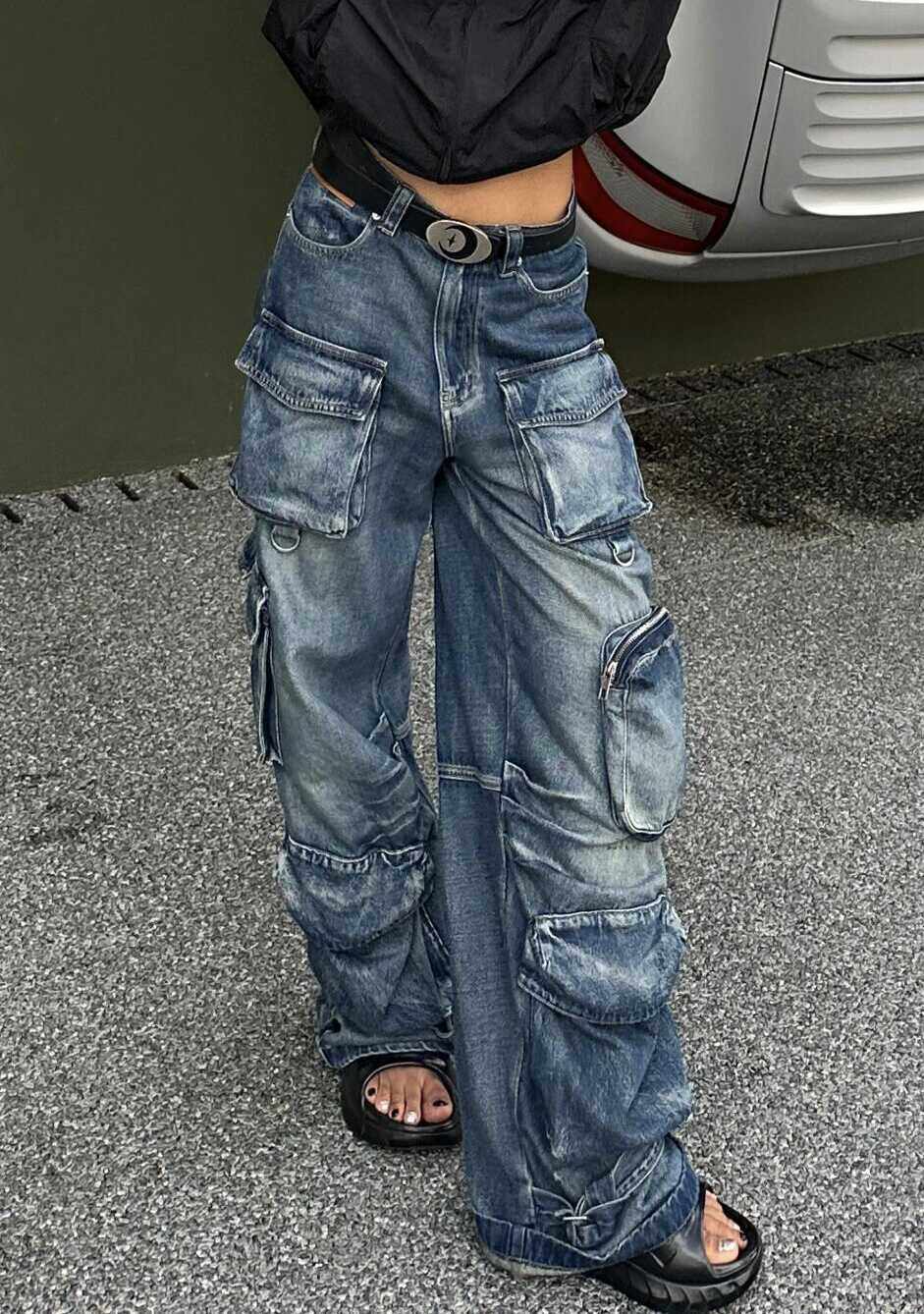 美式复古多口袋牛仔工装裤子女秋冬街头风辣妹做旧水洗阔腿长裤潮,女装/女士精品,牛仔裤,淘宝优惠券,粉丝福利购,淘宝优惠卷