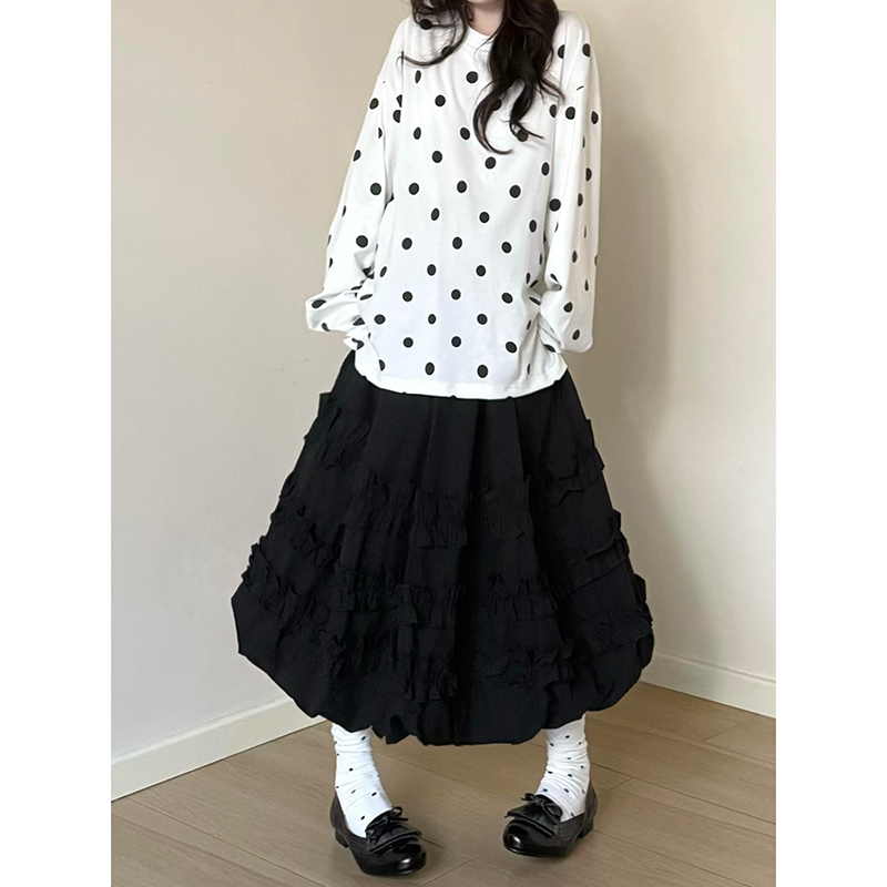 美式复古黑色花苞设计感半身裙女2025年秋冬新款小众时尚百搭长裙