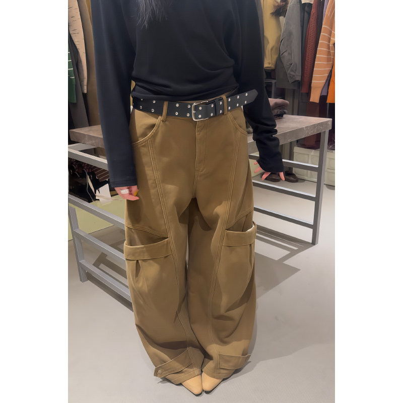 美式复古卡其色工装牛仔裤女冬新款水洗大口袋松弛感宽松阔腿裤子,女装/女士精品,牛仔裤,淘宝优惠券,粉丝福利购,淘宝优惠卷