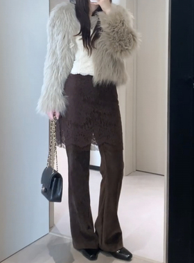 美式复古蕾丝镂空屁帘休闲裙裤女春秋新款辣妹时尚设计感咖色裤子