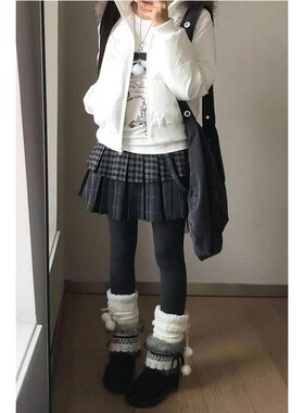 韩系格纹拼接撞色a字半身裙女秋冬辣妹设计感时尚修身显瘦百褶裙