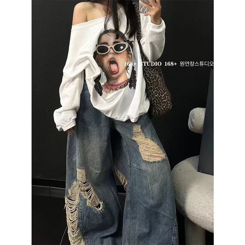 水洗做旧破洞牛仔裤女2025早秋新款辣妹低腰显瘦设计感拖地长裤,女装/女士精品,牛仔裤,淘宝优惠券,粉丝福利购,淘宝优惠卷