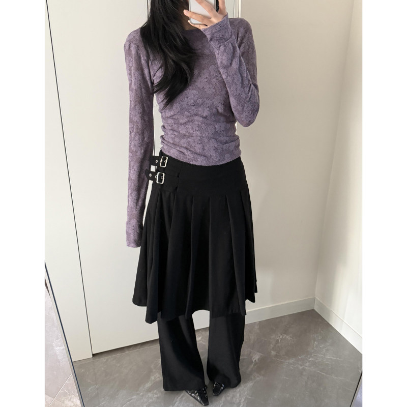 美式复古黑色休闲屁帘裙裤女春秋新款叠穿系扣宽松垂感假两件裤子,女装/女士精品,休闲裤,淘宝优惠券,粉丝福利购,淘宝优惠卷