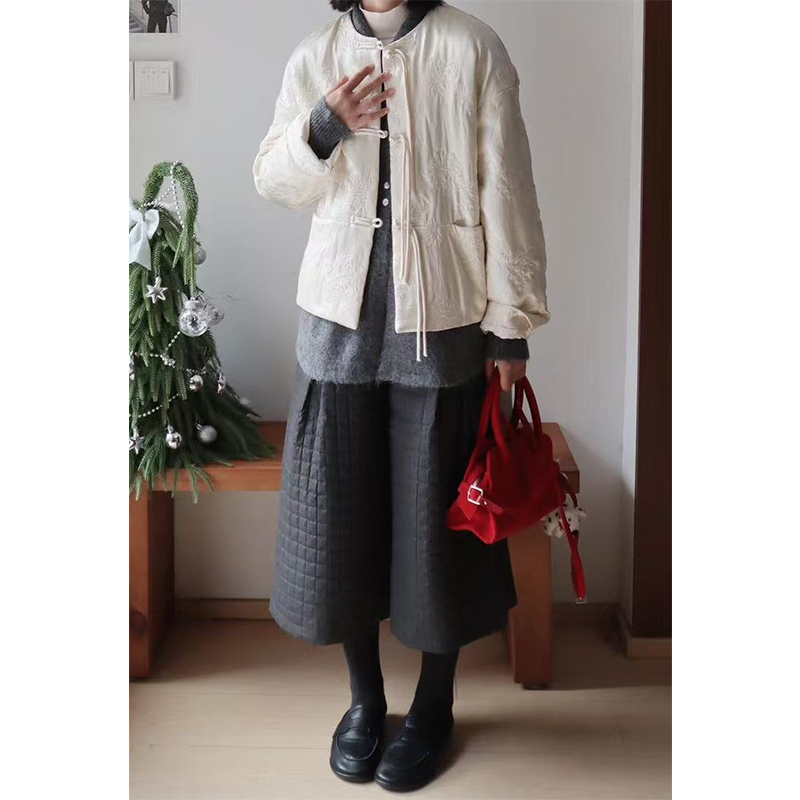 美式复古灰色夹棉七分阔腿裤2025秋季新款女士时尚宽松显瘦休闲裤