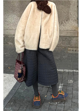 韩系慵懒高级感灰色夹棉格纹休闲裤女冬季时尚流行宽松直筒阔腿裤