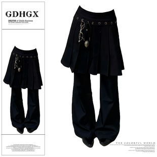松弛感宽松慵懒风休闲裤 美式 秋冬新款 女款 子 街头黑色屁帘百褶裙裤