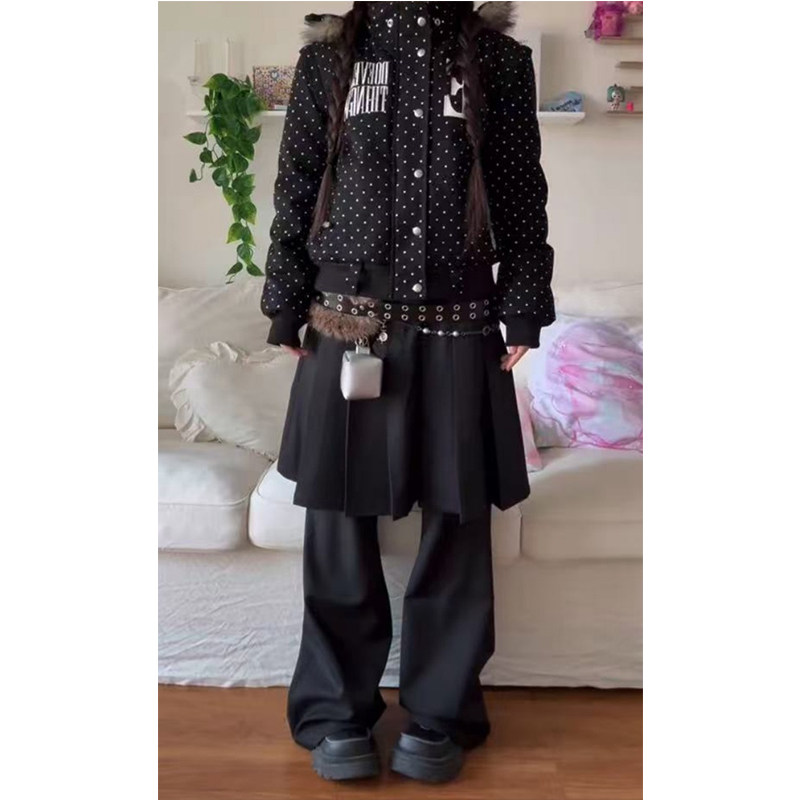 美式复古不规则假两件休闲裙裤女冬季慵懒松弛感宽松显瘦微喇长裤,女装/女士精品,休闲裤,淘宝优惠券,粉丝福利购,淘宝优惠卷