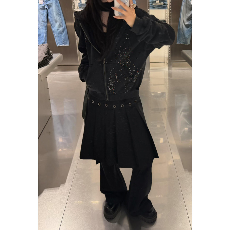 美式复古假两件叠穿黑色裙裤女春秋新款高腰百褶裙拼接松弛阔腿裤,女装/女士精品,休闲裤,淘宝优惠券,粉丝福利购,淘宝优惠卷