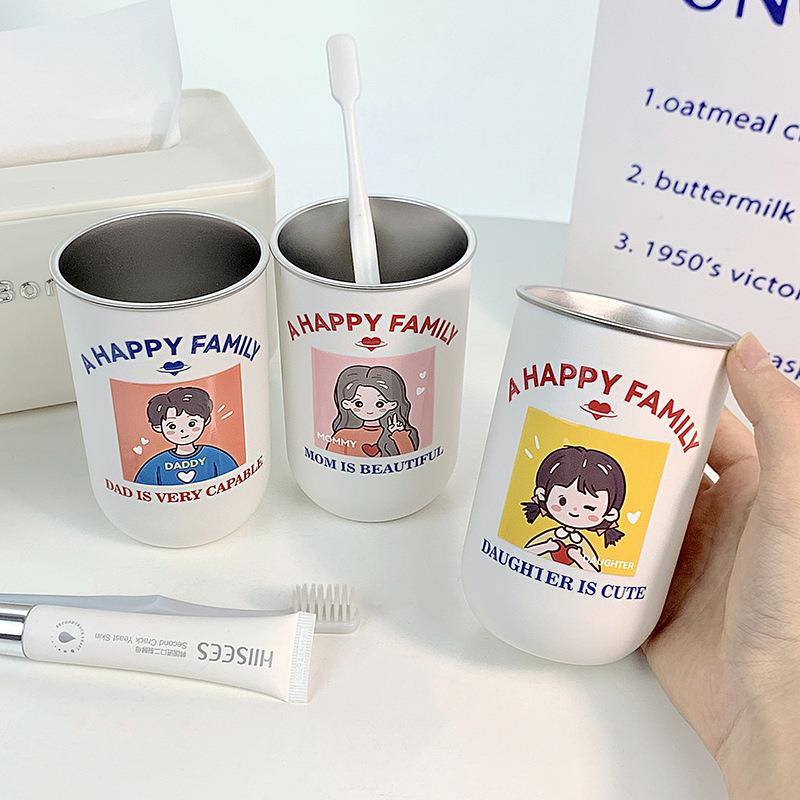 杯3牙无品牌/04不锈钢用漱口杯家用刷洗漱杯高颜值多途水杯学生牙