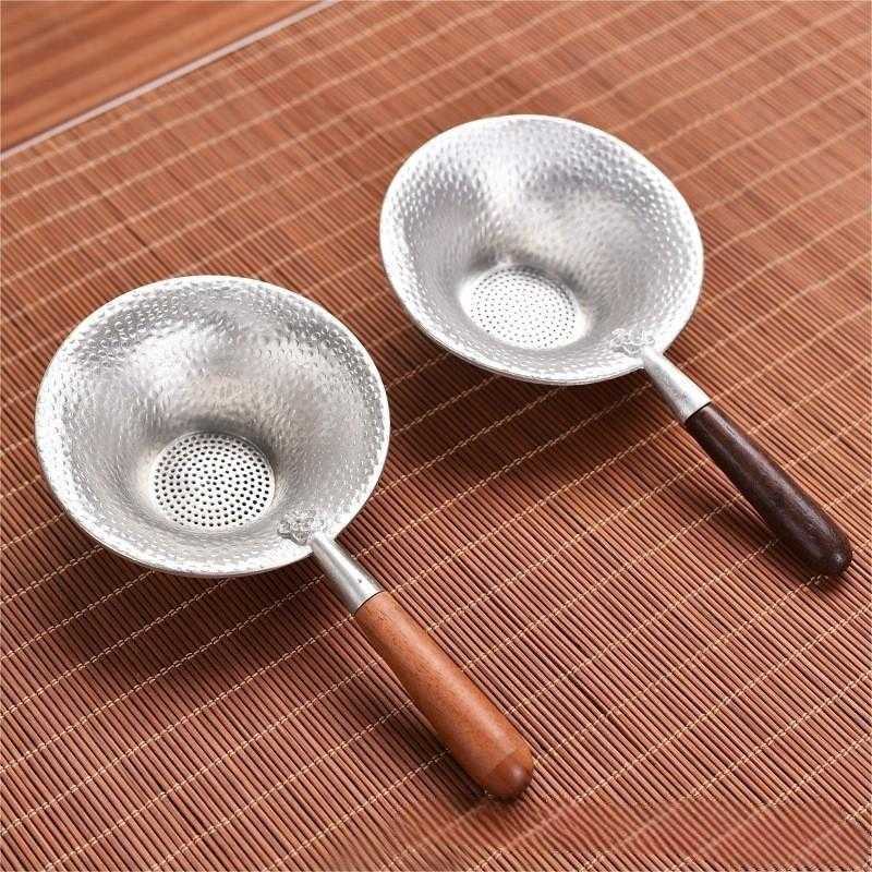 日式茶漏网实木把纯锡茶漏滤网功夫茶具配件茶叶过滤网茶隔滤茶器
