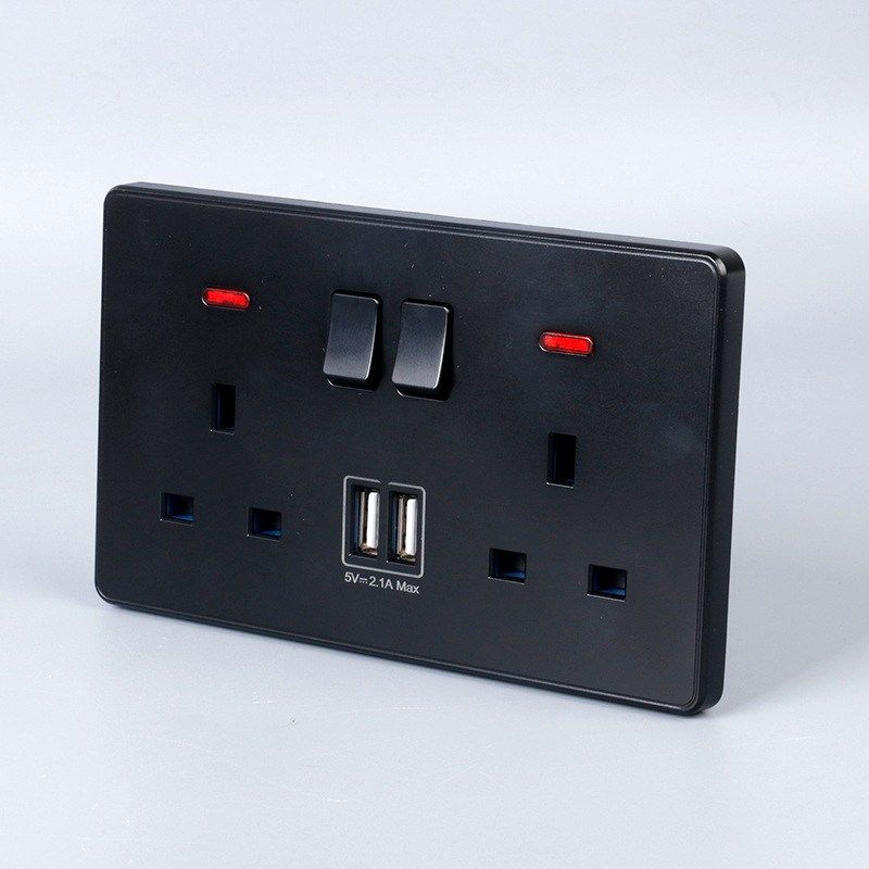 英标UK黑色双USB插座146孔面板三开关跨境制13a电usb直供型港式,电子/电工,USB插座/快充插座,淘宝优惠券,粉丝福利购,淘宝优惠卷
