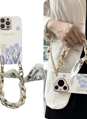 适用一加13手机壳12斜挎ace5pro丝巾紫色花1加oneplus硅胶11全包防摔ace软5壳g小羊皮r时尚t新2款v女3竞ace