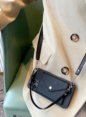 皮质零钱包苹果16斜挎手机壳适用iphone15promax高14级12感11硅x胶xs防xr摔7p新8plus款s女e奢6华mini卡13包2