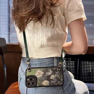 时1尚i 油画野玫瑰mate70pro华为p60艺术斜挎 手机壳11适用Nova13硅2胶p全5包3防s摔e高0级4感9奢8华7复6古