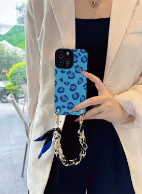 三星S25ULTRA斜挎小羊皮手机壳+蓝色豹纹适用Galaxy硅胶s丝巾plus全包pro防FE摔f高e级20时24尚g新21款22女23