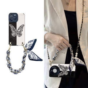 荣耀200pro斜挎手机壳magic6丝巾plus黑白蝴蝶play7t适+用100华为8青9春z版0/5/x/3全e包v防t摔g硅4胶2轻s奢v