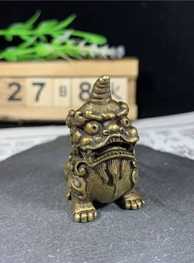 纯铜实心獬豸 吉祥瑞兽招财独角兽黄铜神兽 迷你金属小摆件神羊法