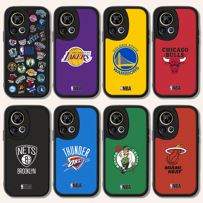 NBA队徽小羊皮手机壳适用华为nova12湖人11勇士10凯尔特人9pro独行侠8se篮网7快船6马刺5i掘金4e雄鹿3太阳
