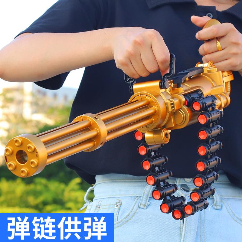 儿童玩具男孩枪黄金加特林电动连发连续抛壳弹链供弹吃鸡软弹枪