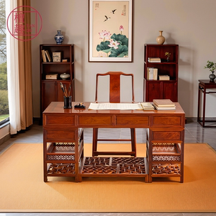 檀趣国标红木家具缅甸花梨明韵书桌椅套装中式古典书房写字台画案