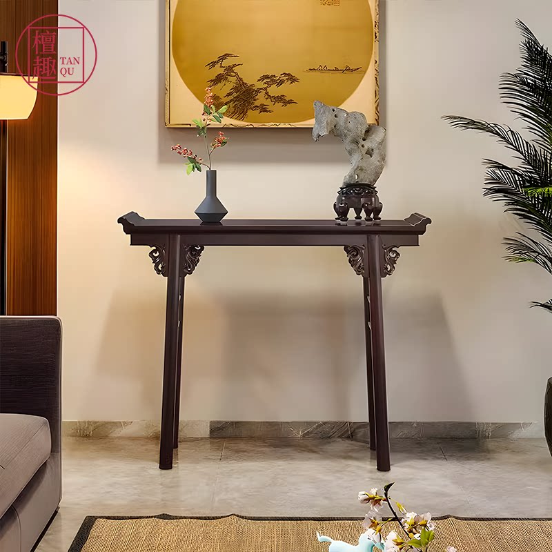 檀趣【微凹黄檀】玄关供桌边桌明式红木家具中式如意云纹翘头条案