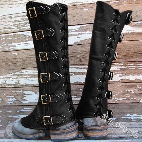 欧美中世纪文艺复兴武士PU皮革护腿皮带扣系带鞋套COS摄影道具。