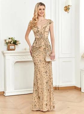 大码婚礼结婚生日宴会毕业晚礼服亮片 plus size Evening Dress