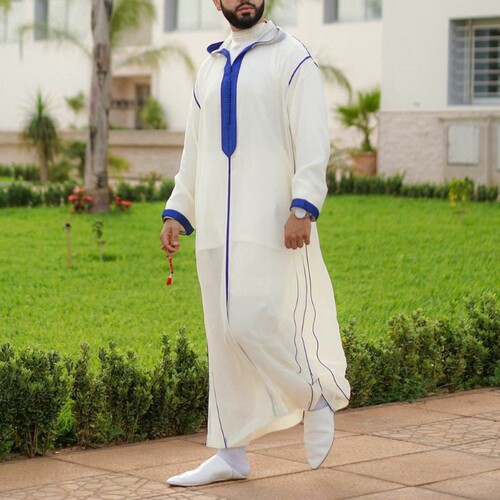 Pure Color Muslim White Men's Shirt Robe男式衬衫长袍