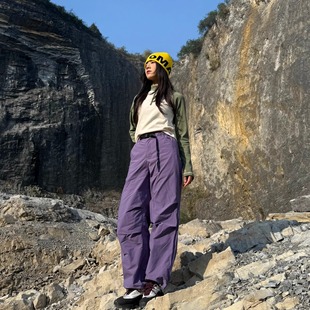 紫色 户外徒步保暖伞兵裤 秋冬加绒加厚登山裤 女防风防水冲锋裤