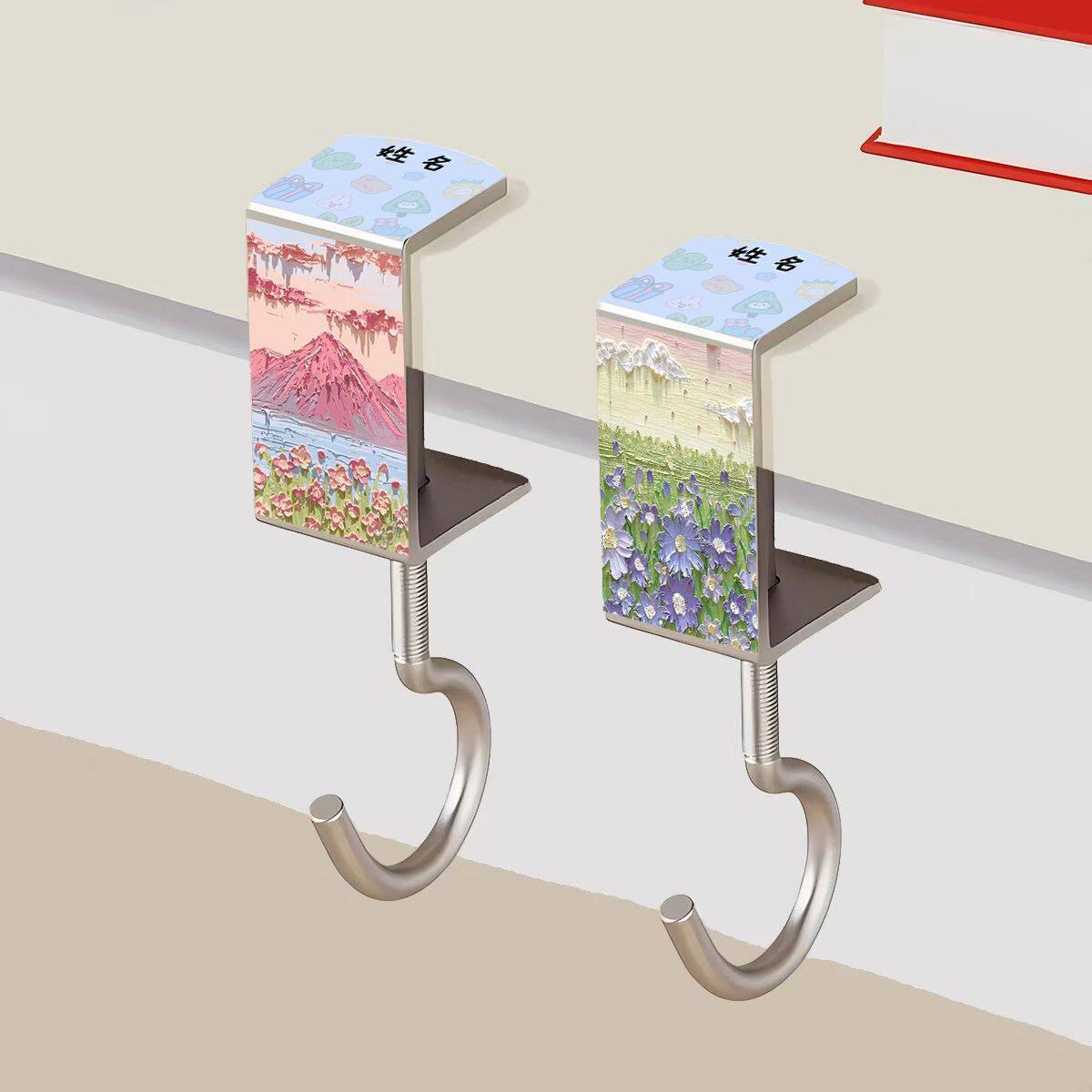风景油画书包挂钩学生书桌办公桌面免粘贴免打孔随用随放挂包钩