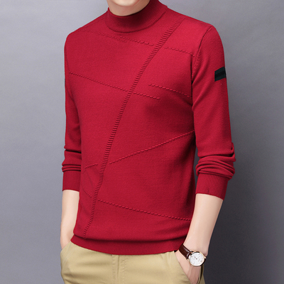 秋冬季青年大红色加厚本命年毛衣