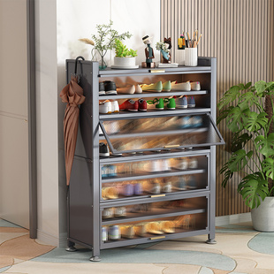 钢制家用门口鞋柜铁艺玄关分层隔板防尘鞋架入户门落地多层收纳柜