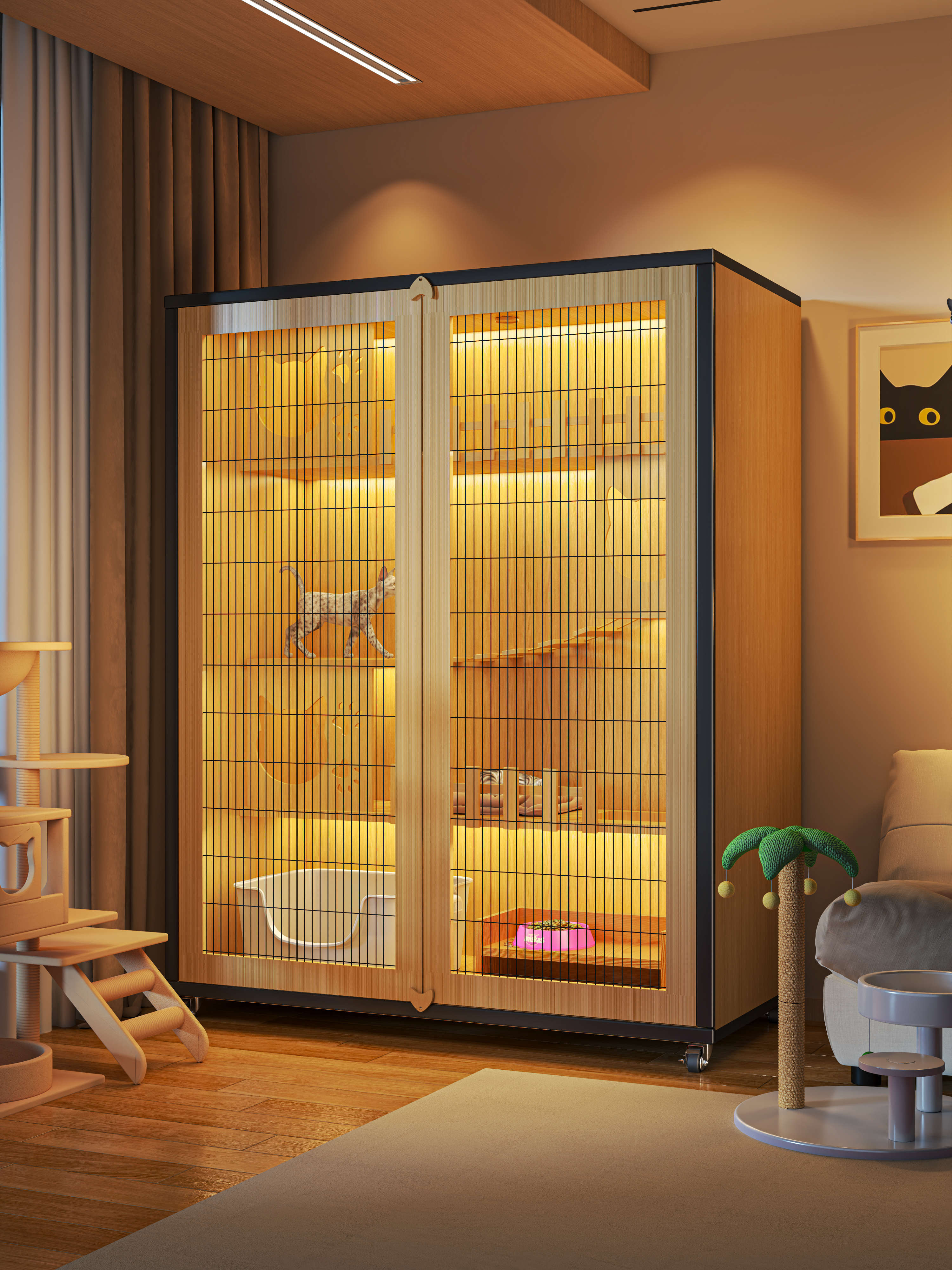 猫别墅铁网门猫窝家用超大空间猫笼子带厕所一体透气养猫神器