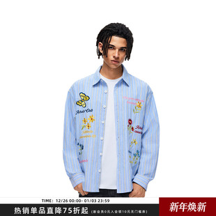 街头新款 潮流嘻哈花朵蝴蝶刺绣衬衣美式 情侣衬衫 Achock官方店