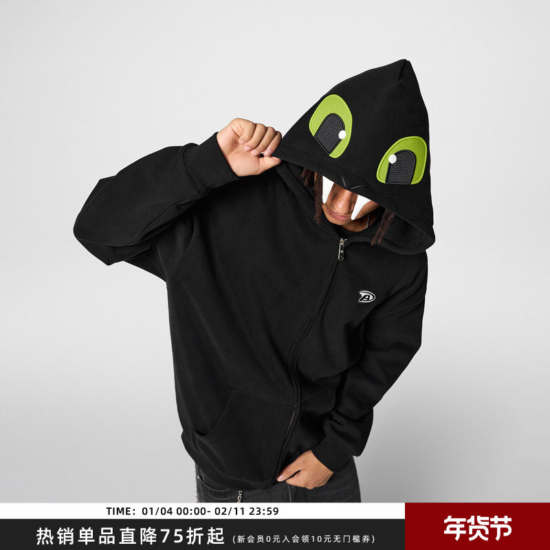 【Achock官方店】趣味小恶魔刺绣加绒连帽卫衣无牙耳朵拉链开衫潮,男装,卫衣,淘宝优惠券,粉丝福利购,淘宝优惠卷