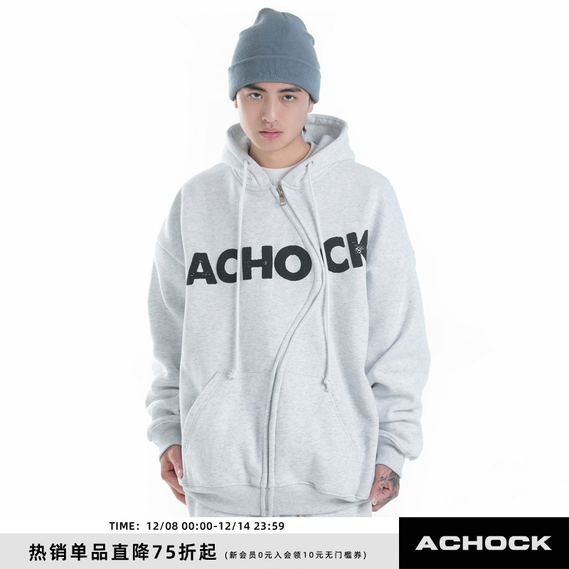 Achock个性拉链发泡印花卫衣