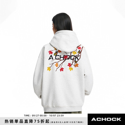 【Achock官方店】潮牌嘻哈枫叶刺绣连帽卫衣美式复古情侣上衣外套