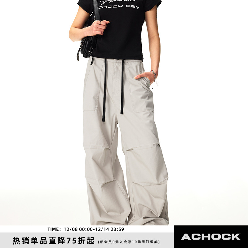 【Achock官方店】褶皱美式工装裤男女新款潮牌复古户外伞兵裤情侣