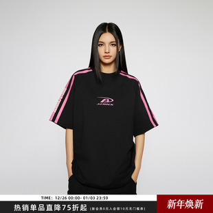 高街宽松短袖 潮牌拼接拼条印花重磅纯棉T恤美式 Achock官方店