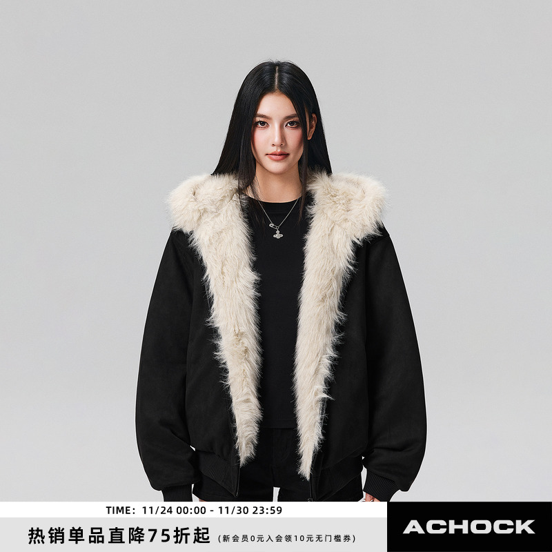 【Achock官方店】麂皮加厚保暖毛领座山雕棉袄重磅棉衣防风外套男