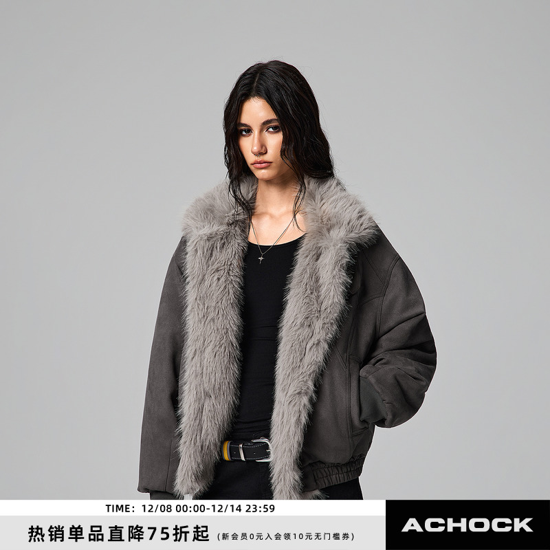 【Achock官方店】重磅保暖麂皮座山雕棉服外套秋冬保暖毛领棉袄女