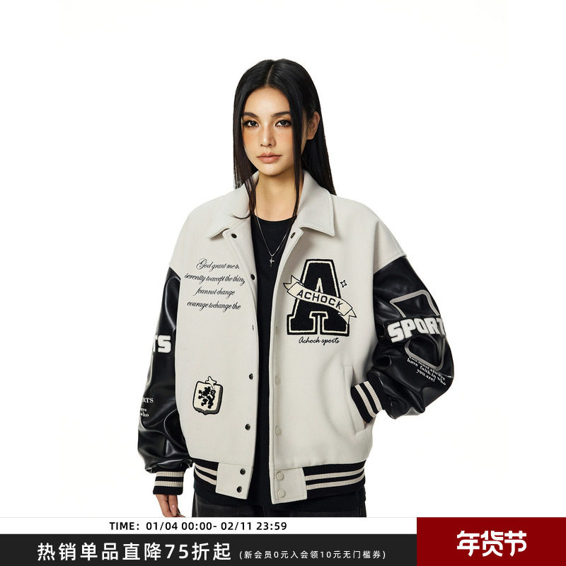 【Achock官方店】翻领刺绣棒球服外套春季新款复古情侣立领夹克潮