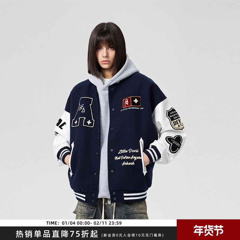 【Achock官方店】美式重磅植绒棒球服外套潮牌秋冬款上衣夹克男女,男装,夹克,淘宝优惠券,粉丝福利购,淘宝优惠卷
