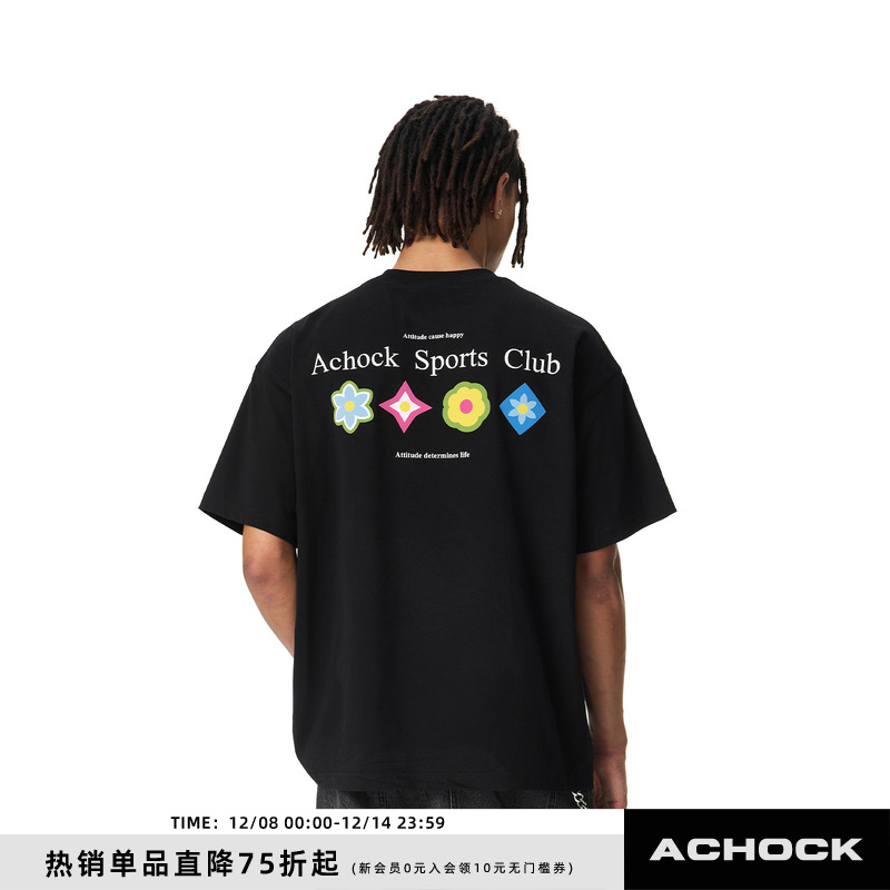 【Achock官方店】四时花境花瓣印花短袖T恤男女新款潮牌上衣情侣